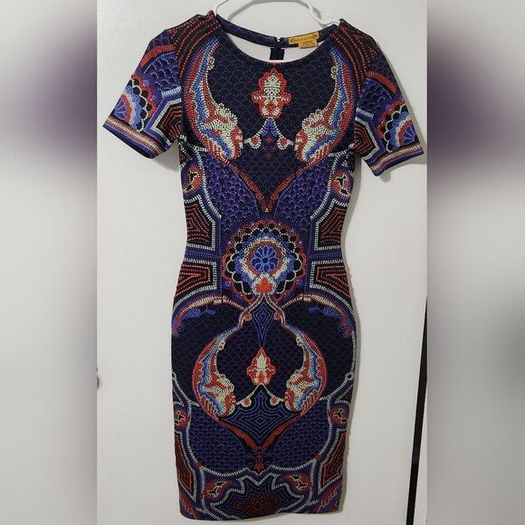 Pankaj & Nidhi Fitted Short Sleeve Scuba Dress, Mosaic Print, Size 2 - Picture 6 of 12